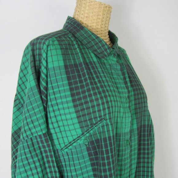 Vtg Diane Von Furstenberg Women 22W Plus Green Black Plaid LS Shirt Blouse Top - Picture 2 of 12